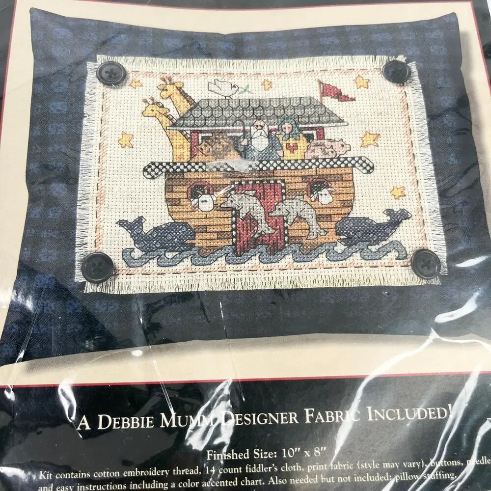 Debbie Mumm Vintage Noah's Ark Pillow Counted Cross Stitch Kit #72381 New